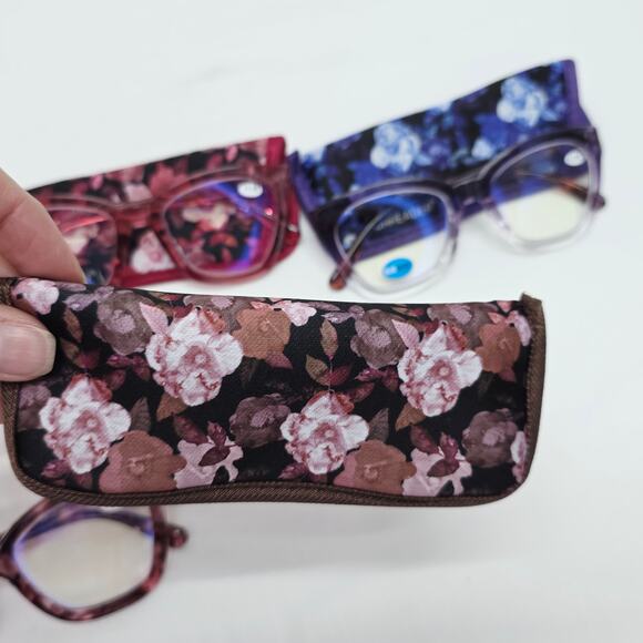 Women's 3 Pack Of Reading Glasses with Floral Cases +3.00 Blue Filter - Picture 4 of 10